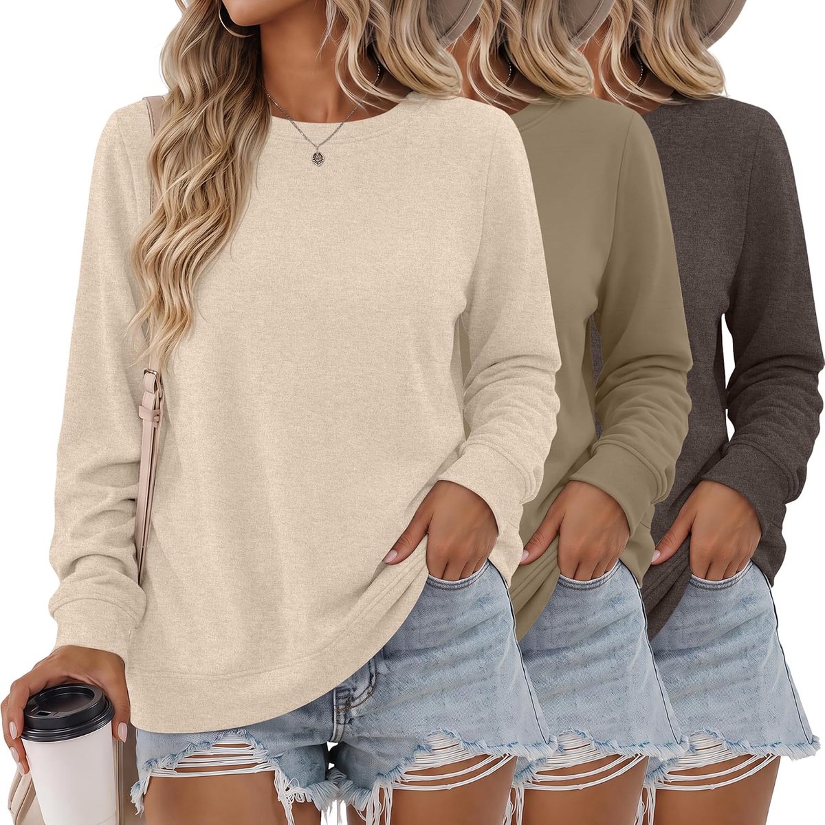 Sweatshirts met Lange Mouwen, Truien Ronde Hals, Losse Casual Lichtgewicht Tops voor de Herfst