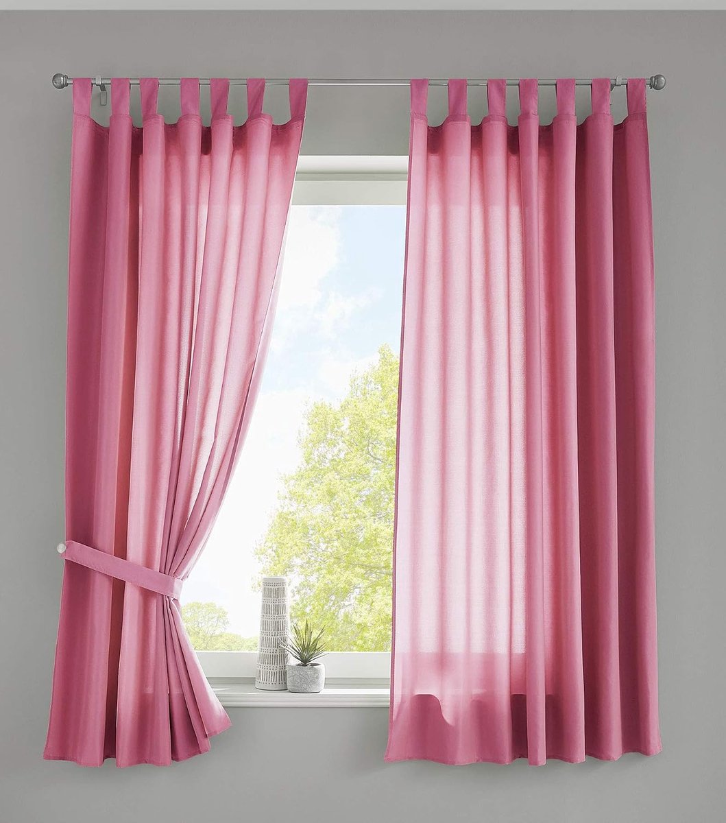 2-delige set gordijnen sjaal lussen "Berlin" HxB 175x140 cm roze ondoorzichtig microsatijn lichtdoorlatend plooiband Uni Mat, 20400N2