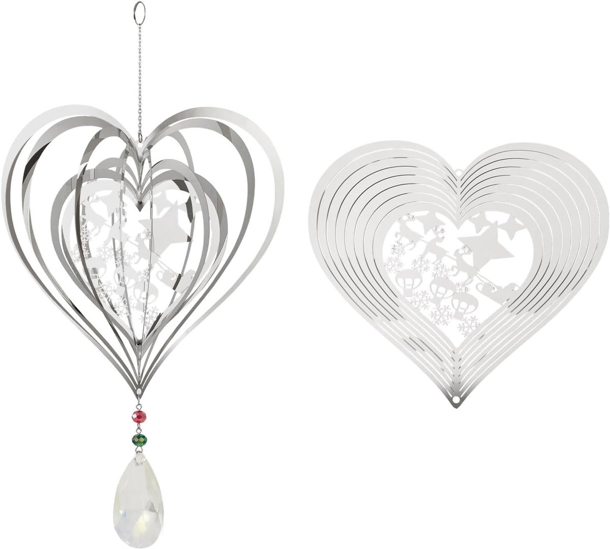 15Cm 3D Hart Ster Tuin Spinners Zilver Wind Spinner Rvs Opknoping Wind Spinner voor Romantische Huis Tuin Decor