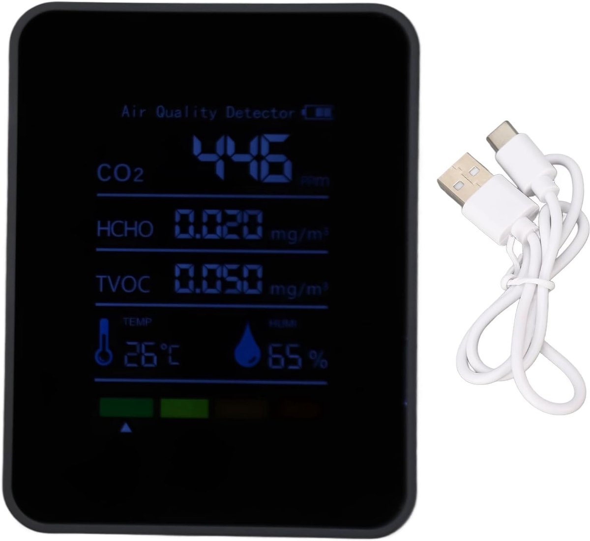 Kooldioxide Detector Batterij-aangedreven Indoor Air Quality Monitor HCHO TVOC Temp Humi 5 in 1 Meter voor Reizen Thuis Auto