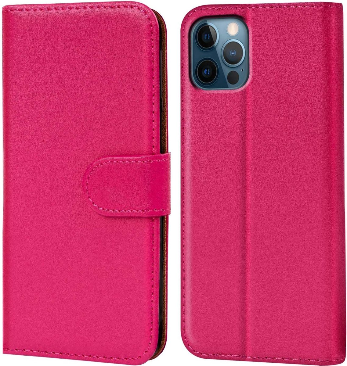 Flip Cover voor iPhone 12/12 Pro, Stand en magneetfunctie als portefeuille compatibel met Apple iPhone 12/12 Pro Case met kaartenvak PU Leer 6.1 inch, Roze