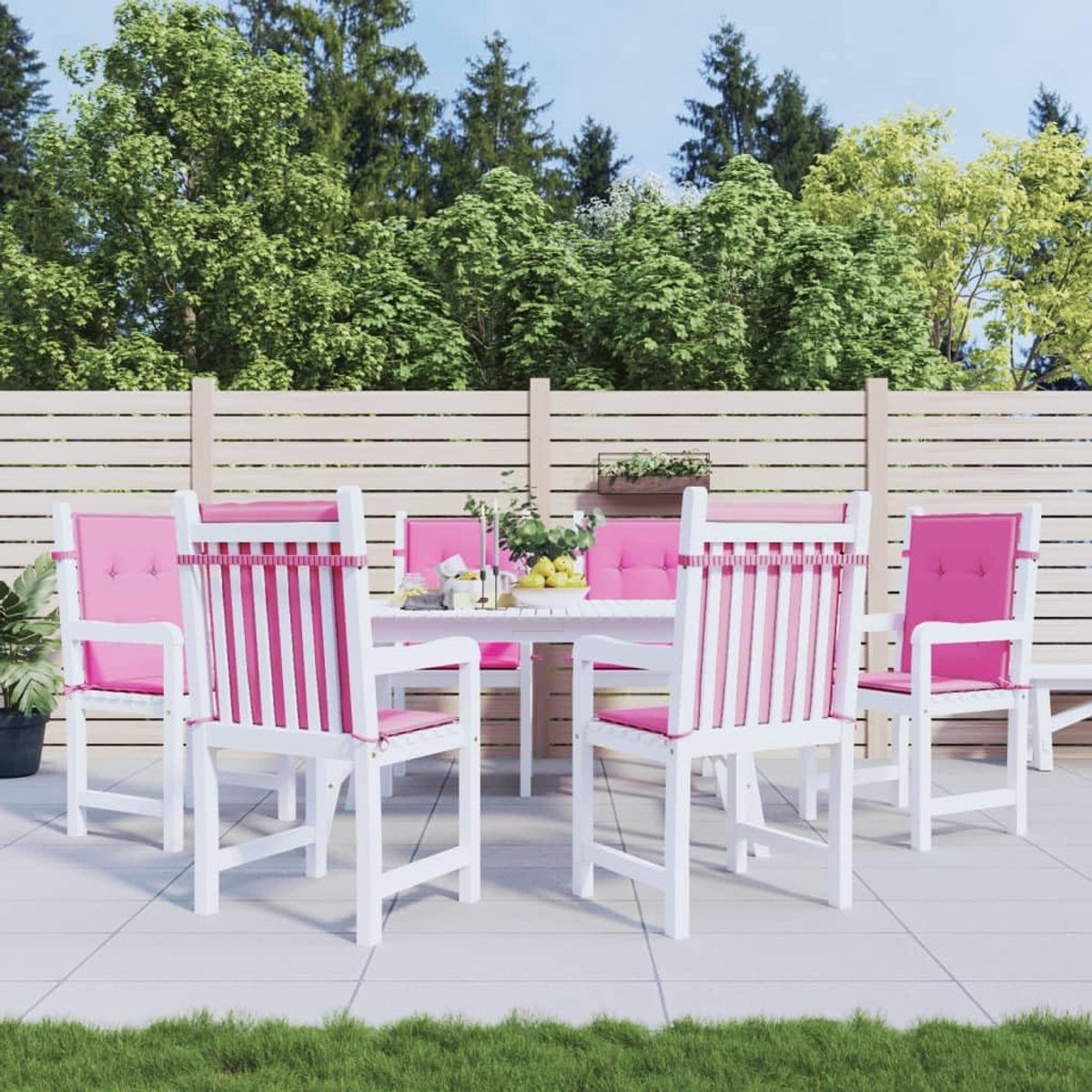6 stuks kussens met lage rugleuning, outdoor, tuinkussen, zachte polyesterstof met antislip design, voor tuinmeubelen en binnen, roze