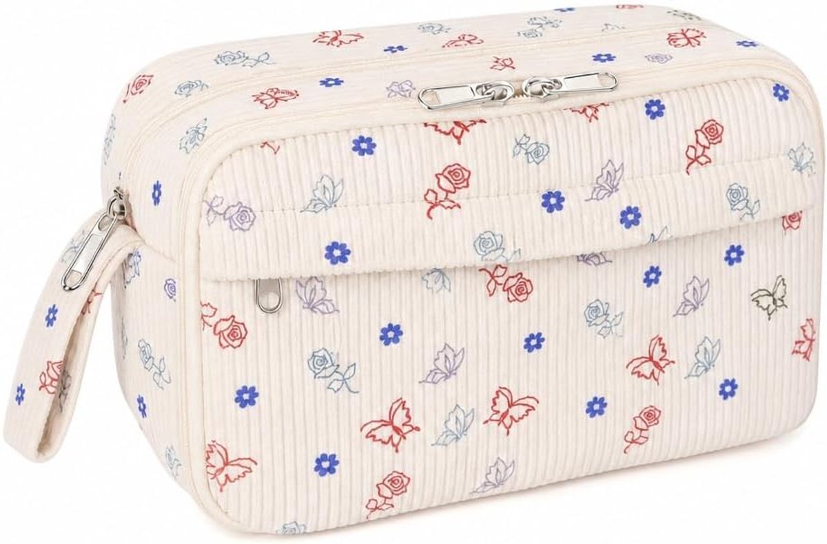 corduroy voor meisjes, esthetisch, school, groot, schattig etui, stoffen etui, tienermeisje, etui, volwassenen, cosmeticatas, pennenetui, 2 vakken, Meerkleurig, modern