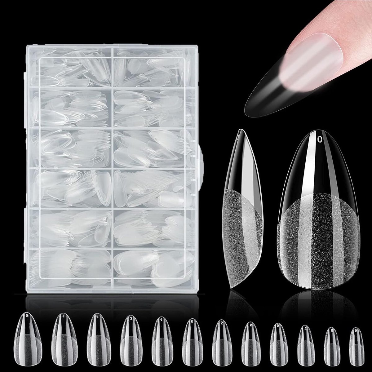 Nagelcapsule, 504 stuks, nagelcapsule, 12 verschillende maten, kunstnagels en tips, halftransparant, middelgroot