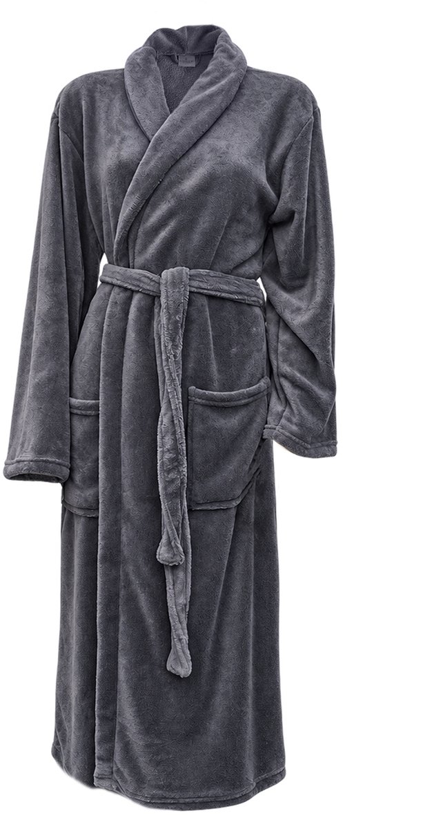 LINNICK Flanel Fleece Uni Badjas - Grijs - L - Badjas Dames - Badjas Heren
