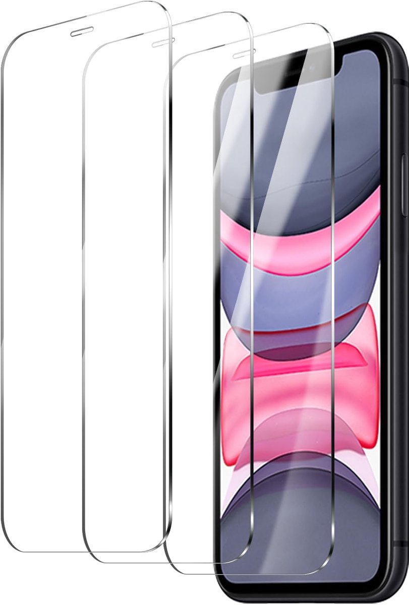 3 stuks pantserbescherming glas voor iPhone 11/XR, gehard glas, hardheidsgraad 9H, anti-luchtbellen, anti-kras