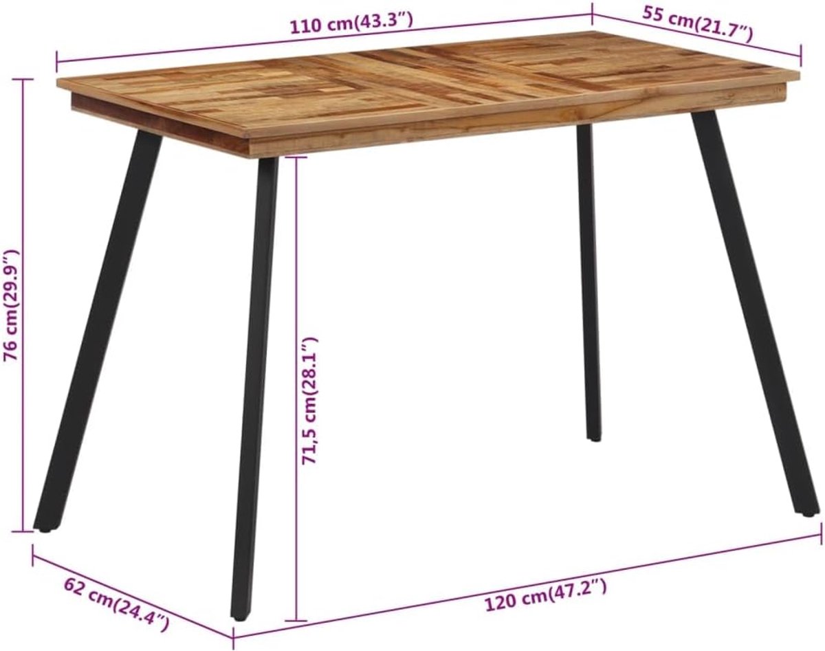 Hout teak eettafel 120x62x76 cm met robuust ijzeren frame voor keuken en eetkamer duurzame keukentafel van stevig teakhout