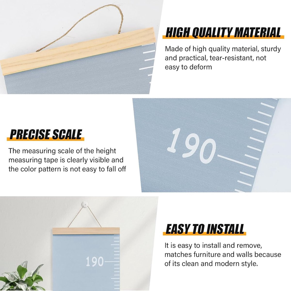 Meetlat voor kinderen, muursticker maatmeter, babygroeitabel, hoogteliniaal om op te hangen, decoratie kinderkamer, meetliniaal, voor baby's, meisjes en jongens (avocadogroen, lichtblauw)