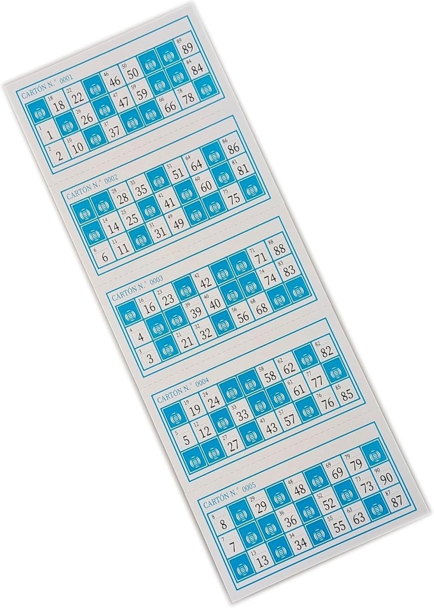 Bingo-kaarten voor traditionele bingo met 90 ballen (blauw)