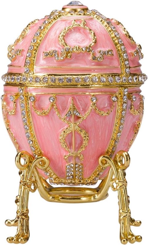 Danila-souvenirs Faberge-stijl Rozeknop ei juwelendoos juwelenkistje met bloem 9,5 cm roze — afbeelding 2