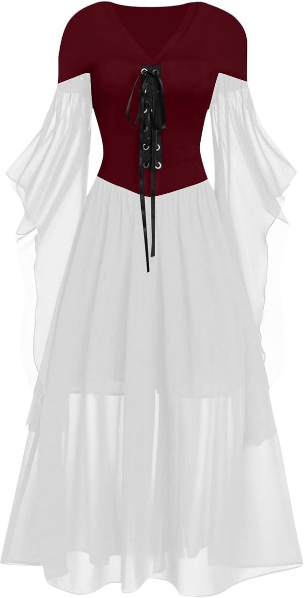 Jurken voor dames, schoudervrij, kant, vleermuismouwen, middeleeuwse cosplay-jurk