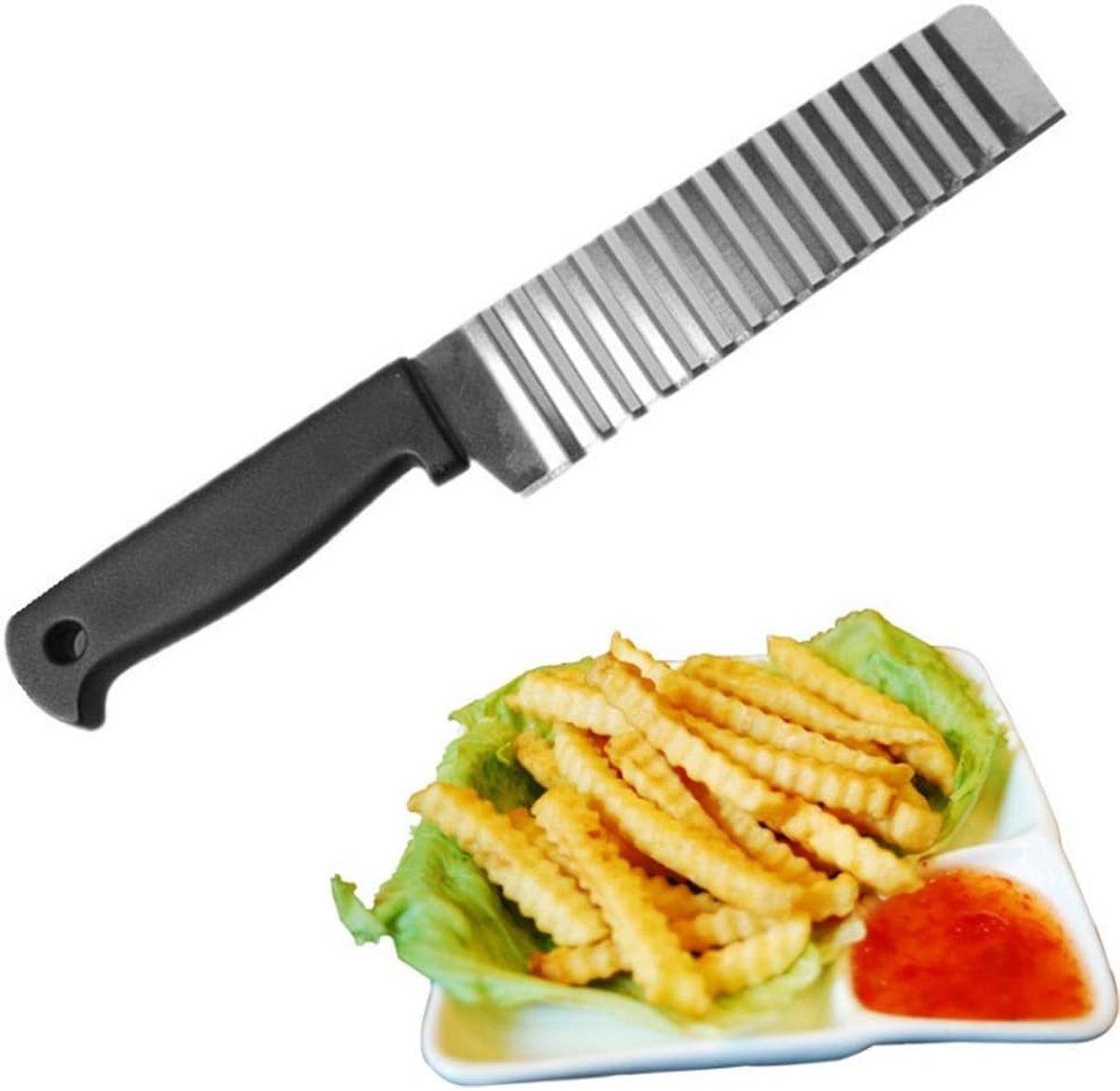 Roestvrij staal frietmes aardappel gegolfd mes, multifunctionele golf aardappel gegolfd mes, keukengereedschap - zwart