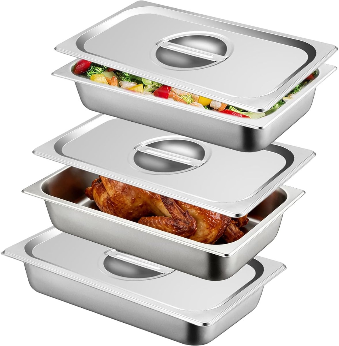 1/3 x 6,5 cm GN container met deksel: hoogwaardige gastronomische container roestvrij staal, robuustheid gastronormcontainer roestvrij staal, roestvrijstalen container met deksel, voor