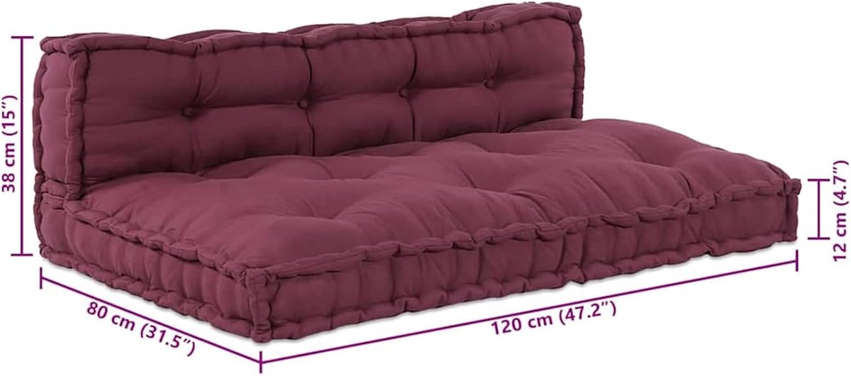 Set van 2 palletbankkussens, zacht gevoerd met terugvormschuim, 120 x 80 x 38 cm, kastanjebruin, stof, voor binnen en buiten te gebruiken