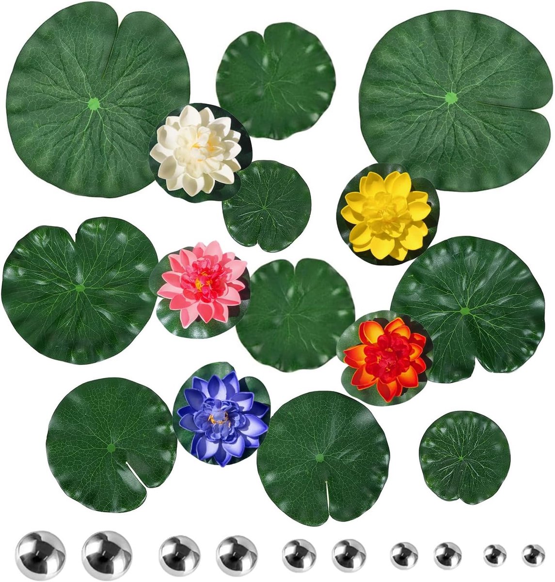 Vijverplanten set 10 cm kunstschuim lotusbloem kleurrijke waterlelies plant met lelies pads en zwemballen voor vijver fontein tuin zwembad vis vijver aquarium decoratie
