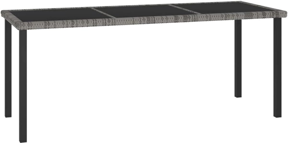 Grijs, 180 x 70 x 73 cm, van PE-rotan met gepoedercoat stalen frame en zeer belastbare plaat van gehard glas, onderhoudsvriendelijk en duurzaam, voor terras