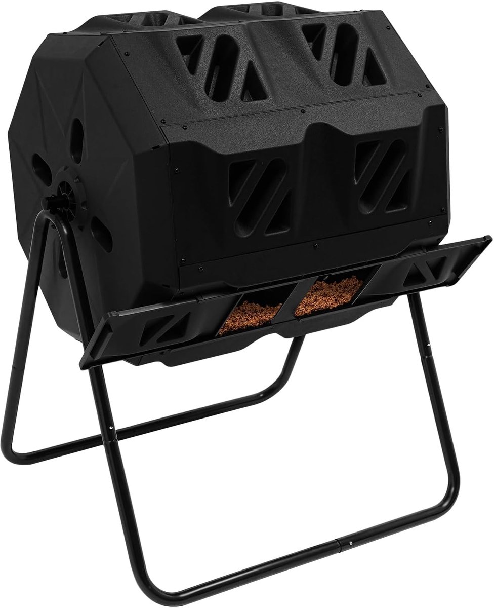 Compostbak voor de tuin, 160 liter, compostbak met handschoenen, tuimelende constructie, draaibare dubbele ruimte, tumbling-compostbak, voor keukenafval, versnipperd gras