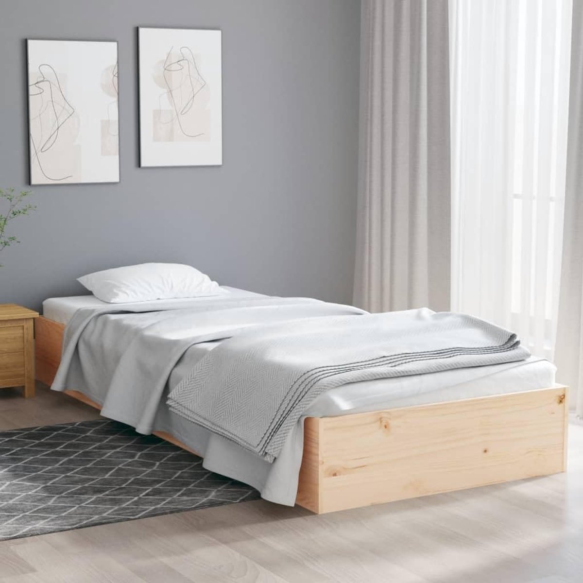 Grenenhout Enkele slaapkamer bedframe Naturel 90x190 cm