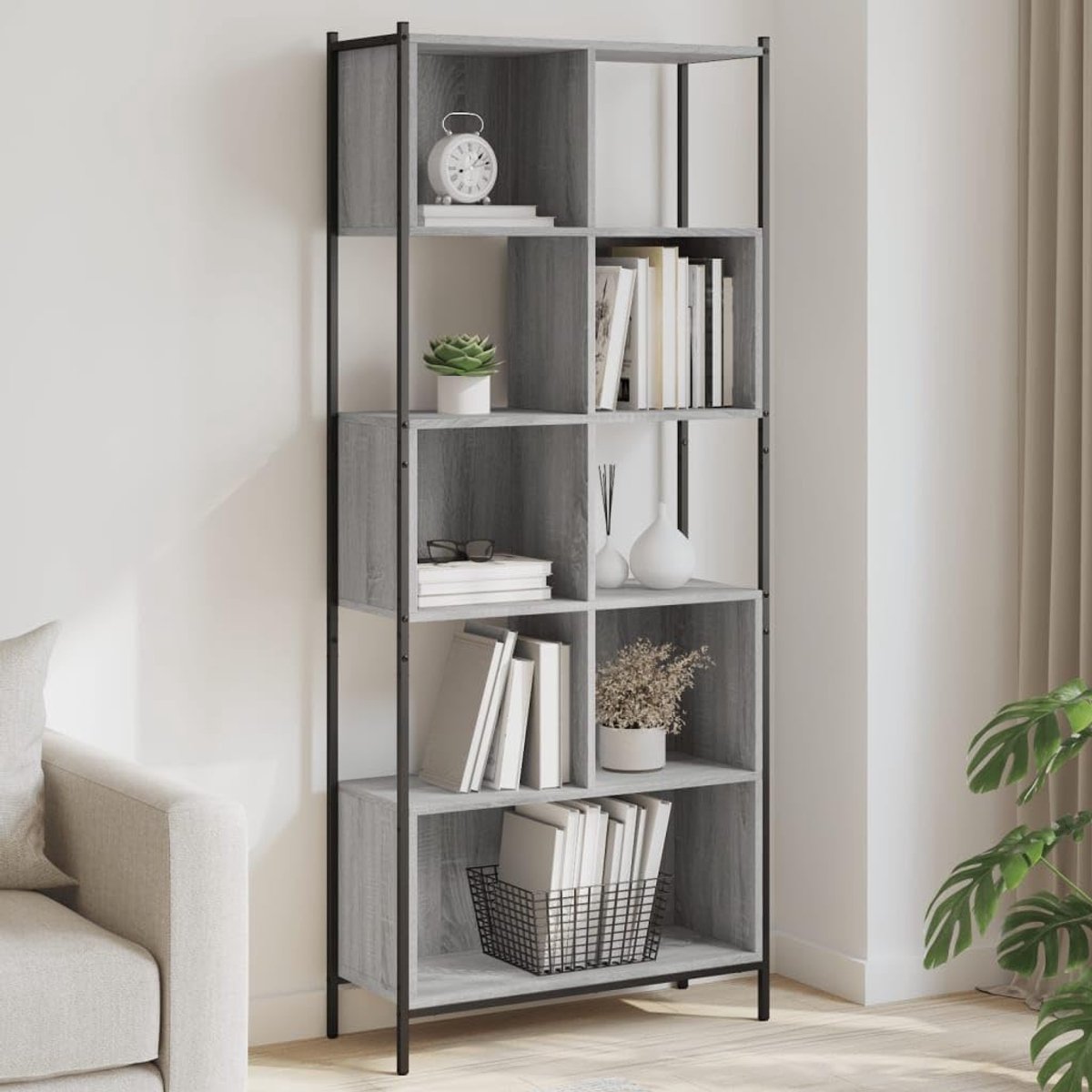 Boekenkast grijs Sonoma 72x28x172 cm houtmateriaal staand rek