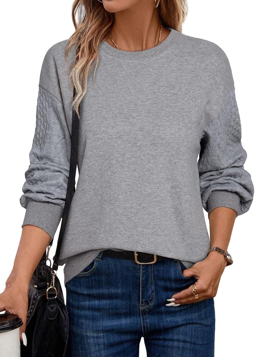 Sweatshirt dames pullover elegant vlechtpatroon mouwen bovenstuk herfst winter basic ronde hals shirt shirt trui katoen sweatshirts zonder capuchon S-2XL