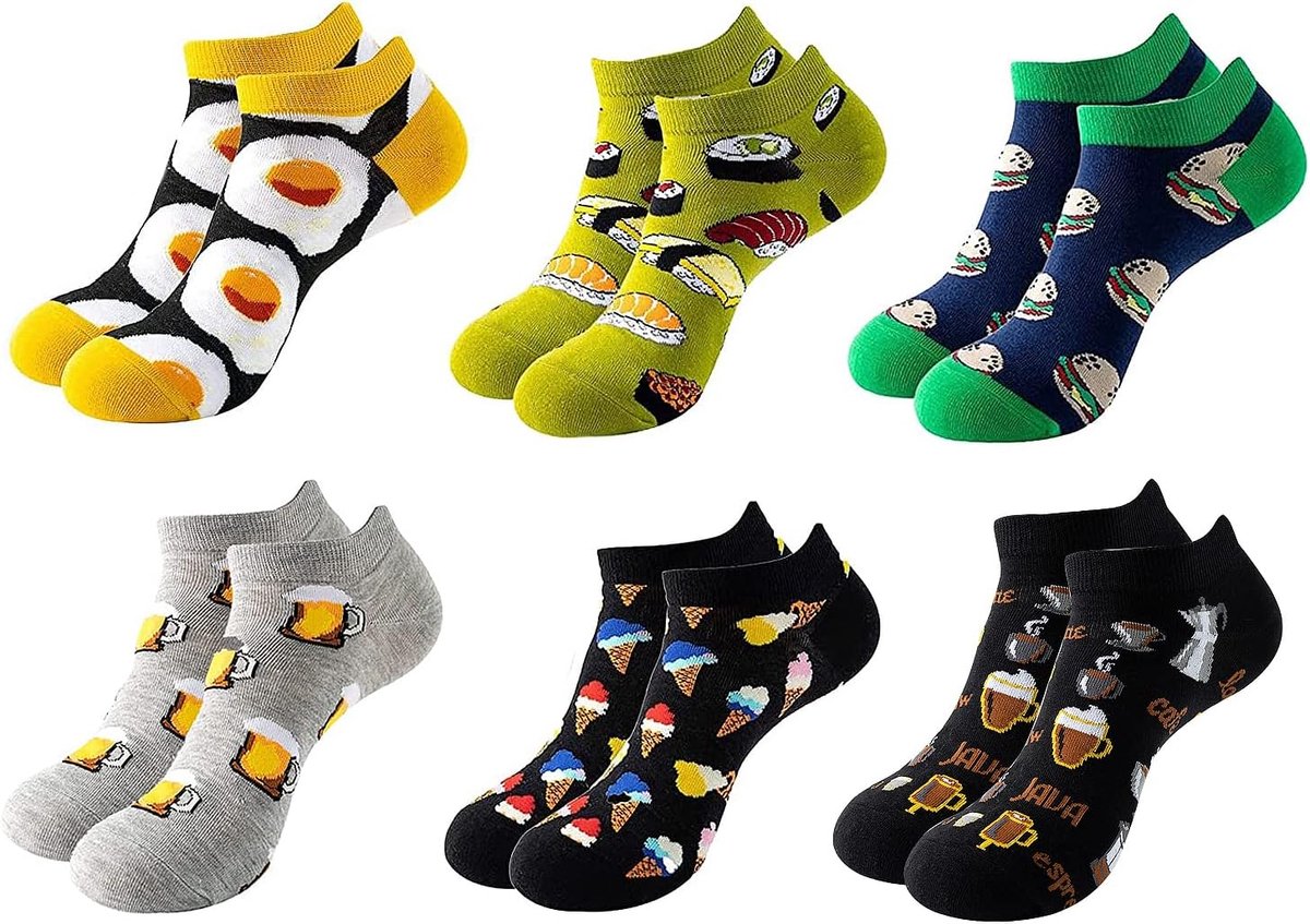 Sokken voor dames, kleurrijke katoenen sneakersokken, grappig gekke patroon, crew korte sokken voor vrouwen, zachte sokken met motief, enkelsokken