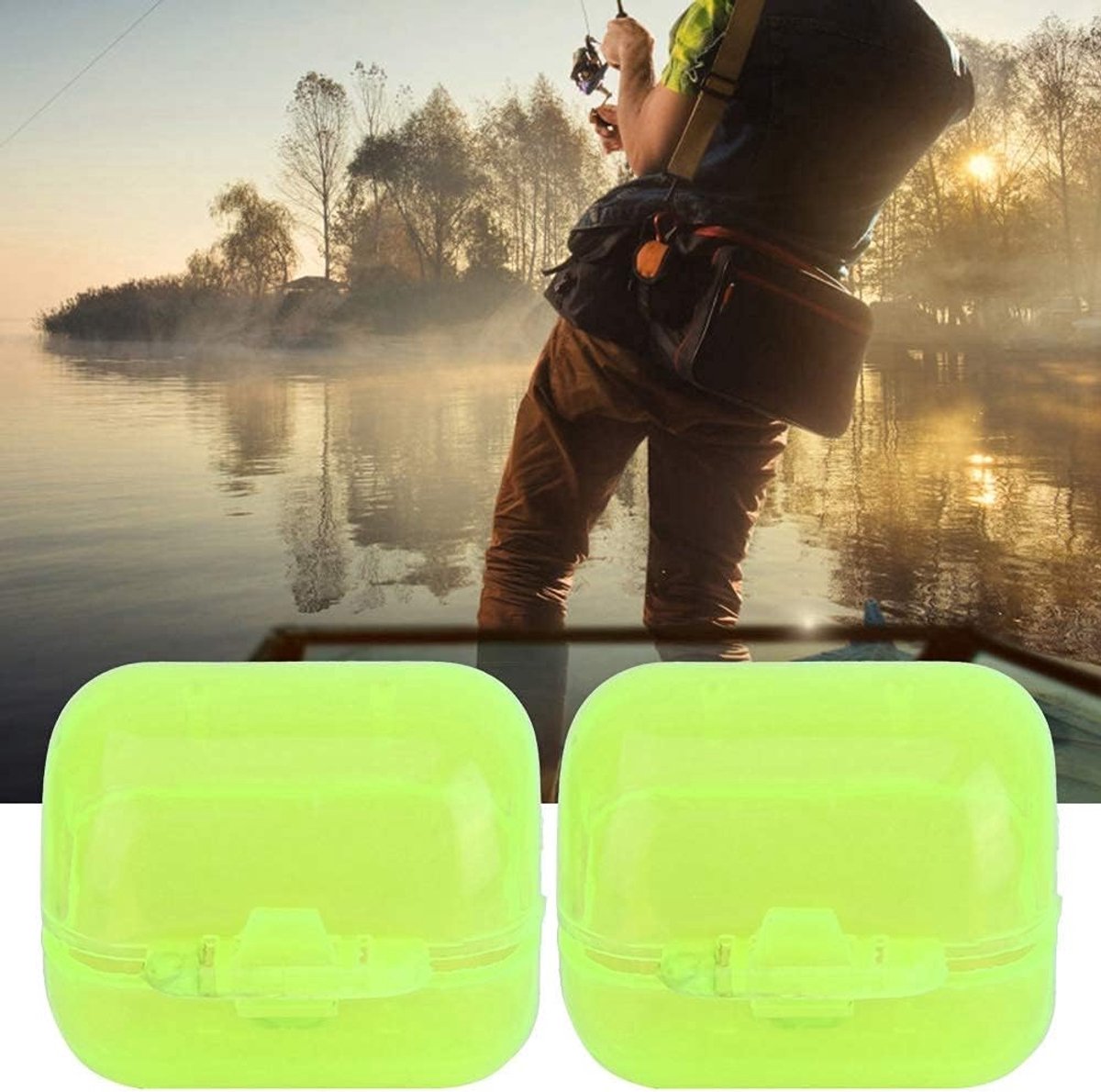 One 50 stuks kunststof vishaken box inschuifbaar fluorescent geel squid aas haak box afdekking val visaccessoires visgereedschap box
