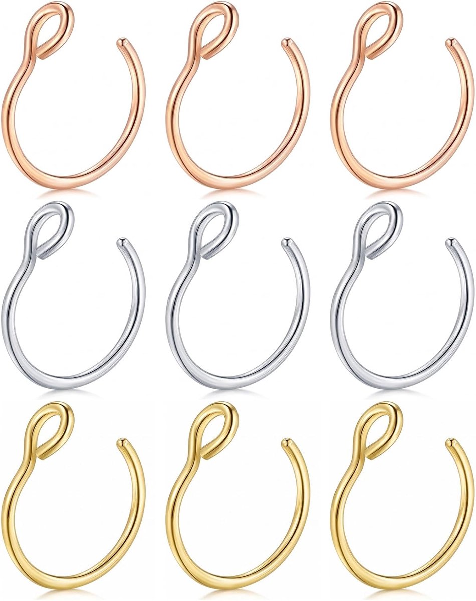 Nep neusring zilver goud roségoud zwart clip-on zonder gat