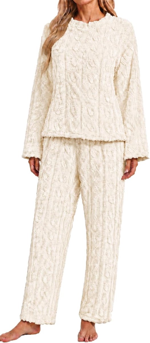 Pyjama voor dames, winter, fleece, warm, zacht, lange mouwen