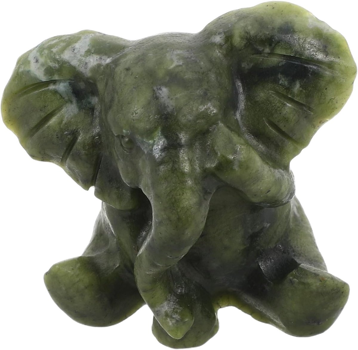 Gesneden zakolifantje - Mini geluksolifant van kristal - jade dierenbeeldje theehuisdier voor thuis, kantoor of bureau.