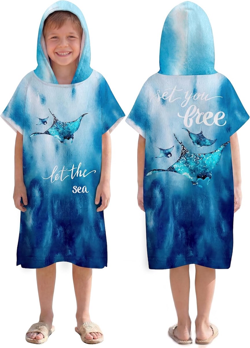 Surfponcho, badhanddoek, sporthanddoeken, hoodie voor kinderen, zwemmen, strand, surfen, duiken, baden (Kid-S)