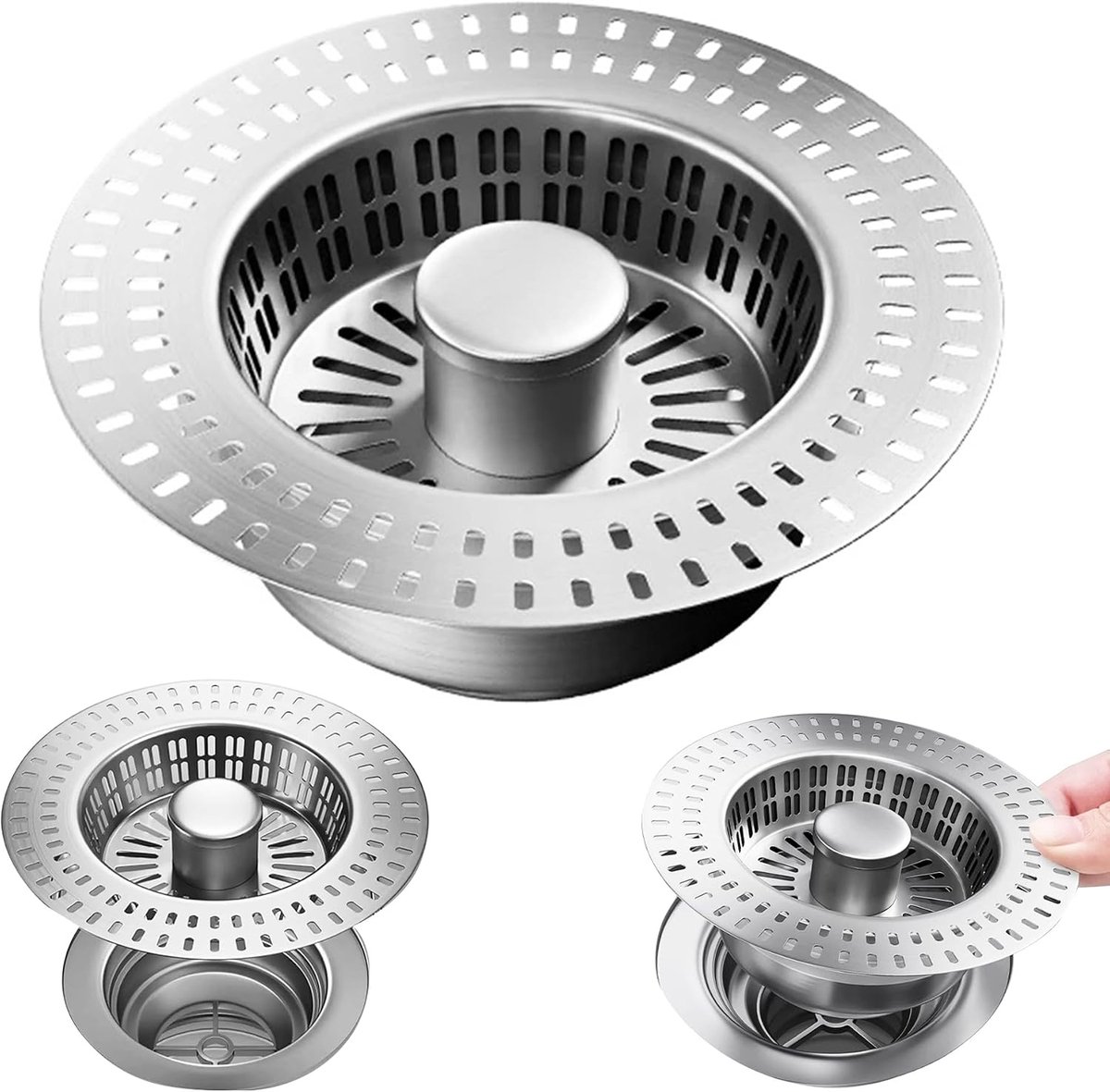 1 Stuks roestvrijstalen gootsteenmand zeef afvoerstop, roestvrijstalen pop-up spoelbak filter, universeel 85mm Diam, Voor voedselafval en haarvanger, geschikt voor keuken en badkamer wastafels