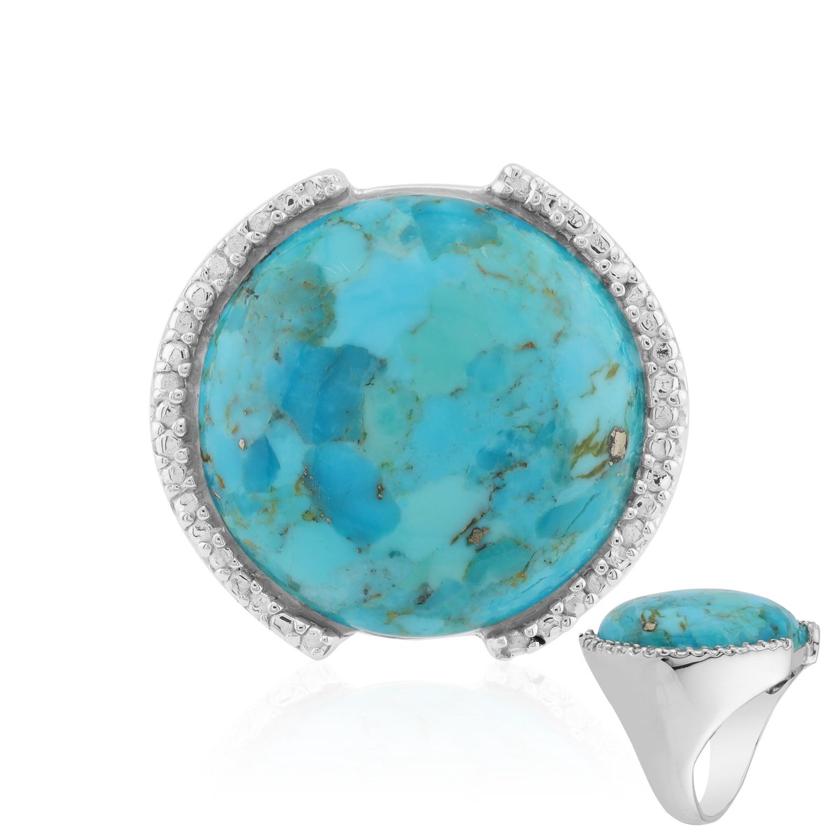 Cavill - 925 Sterling Zilver ring met 15,87 ct Blauwe Kingman Mohave Turkoois - Gerhodineerd - Elegante royale cabochon - Turkoois sieraden dames