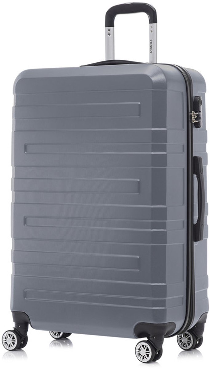 YONSLY Handbagage Koffer - 76 x 49 x 29 cm - 98 L - Cijferslot - 360° Draaibare Wielen - Grote Trolley - Grijs