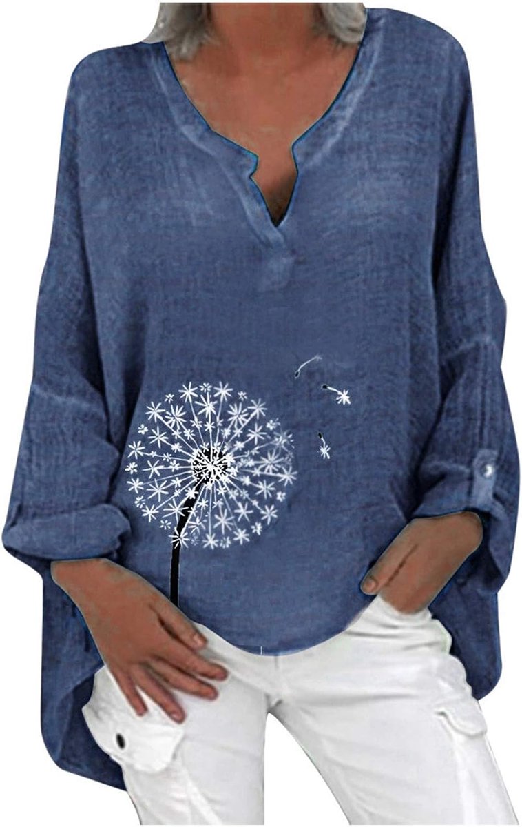 Oversized linnen blouse met bloemenprint
