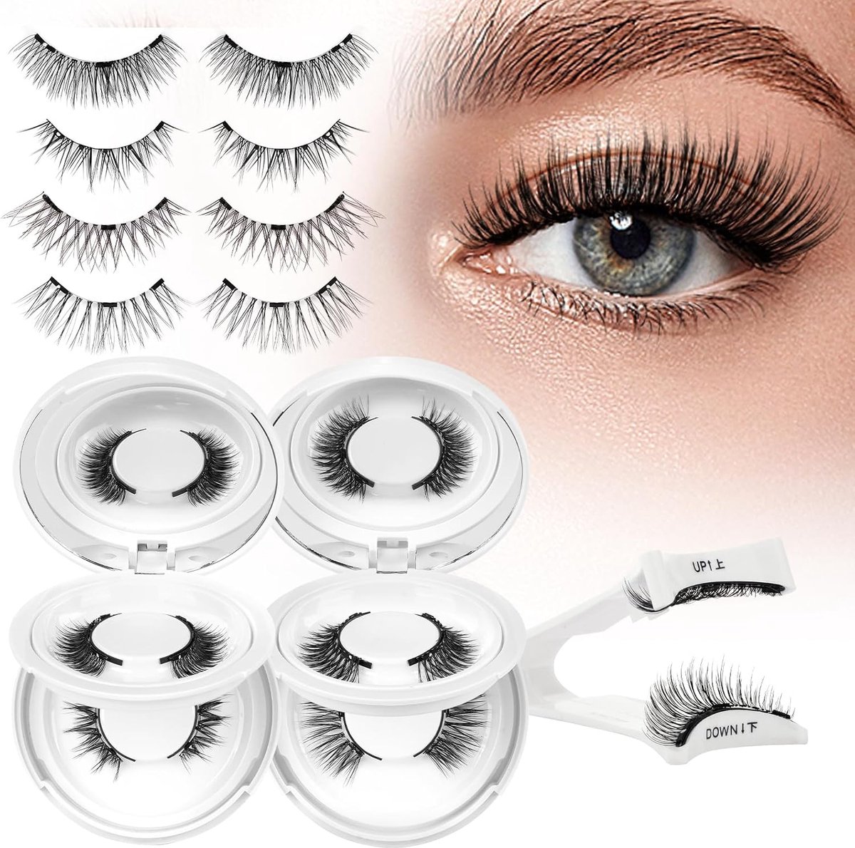 Clace Magnetische wimpers, natuurlijke look, zonder liner en lijm, met applicator (SET-4A)