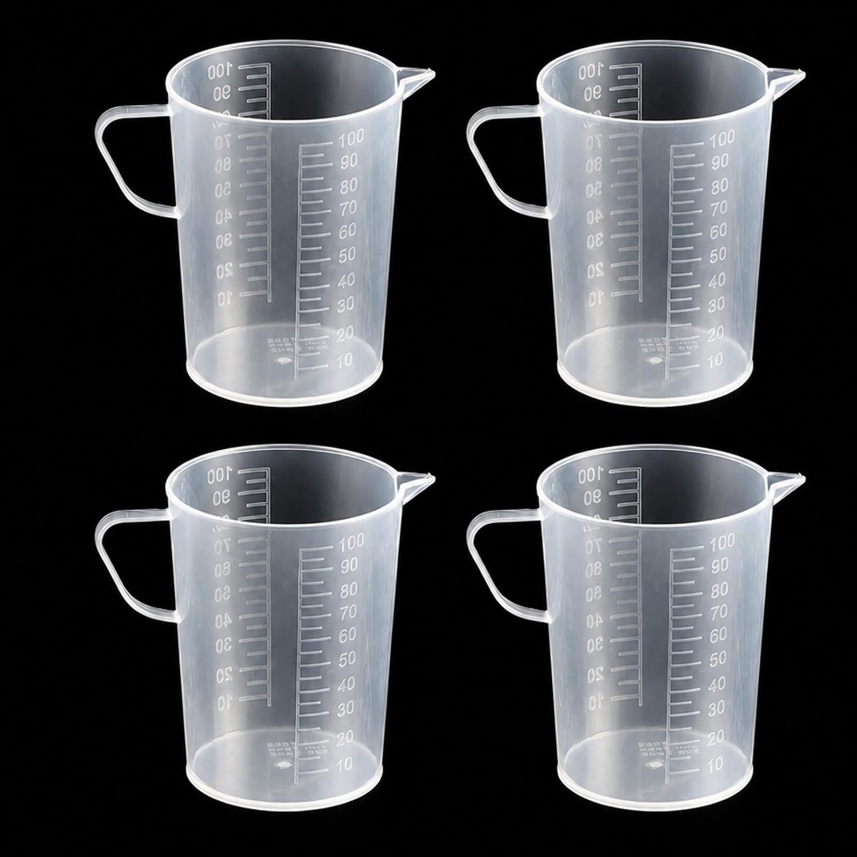 Maatbekers, 100 ml, maatbekers voor laboratorium, keuken, tuin, scheidingsstreken à 5 ml, goed afleesbaar