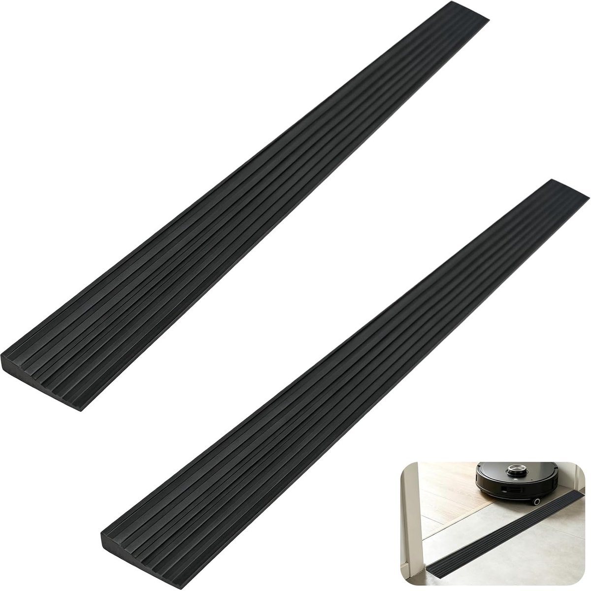 90x5x1 cm, PVC drempelhelling, geschikt voor robotstofzuigers, antislip, voor rolstoelen en rollators, op maat te snijden, met kabelgoot, zwart, 1 cm