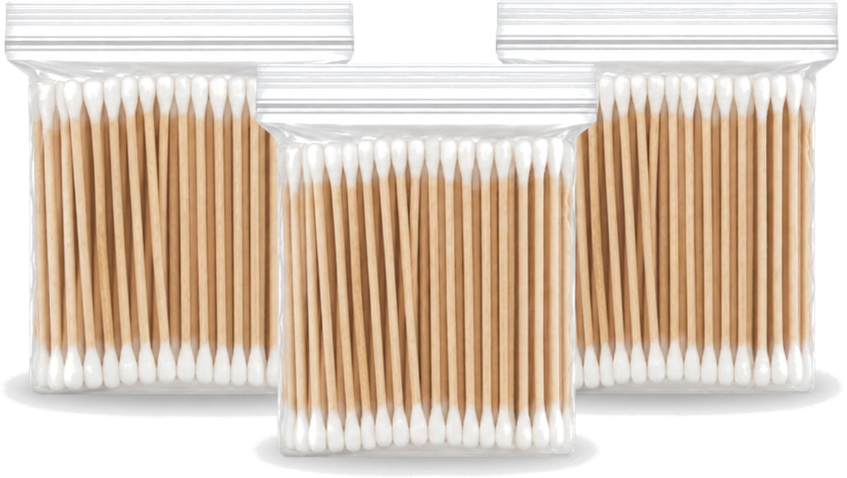 3 x Wattenstaafjes – Hout – Verzorgend – Duurzaam - Bulkverpakking - 3 stuks