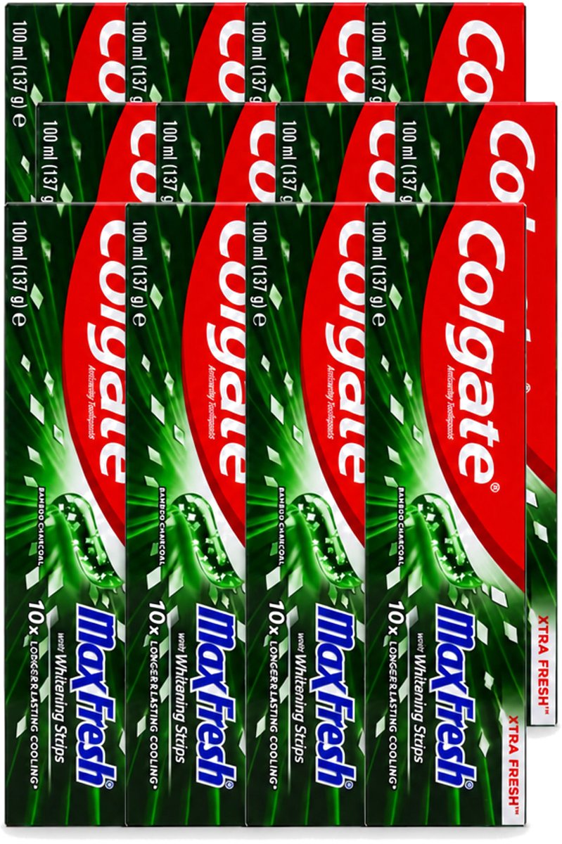 12 x Colgate – Tandpasta – MaxFresh Whitening Bamboo Charcoal – 100 ml - Voordeelverpakking - 12 stuks