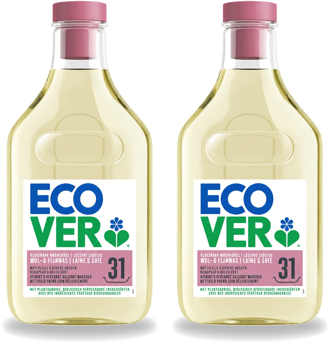2 x Ecover - Vloeibaar Wasmiddel - Wol & Fijn Was - Waterlelie & Groene Meloen - 31 Wasbeurten - 1.43 L - Voordeelverpakking - 2 stuks