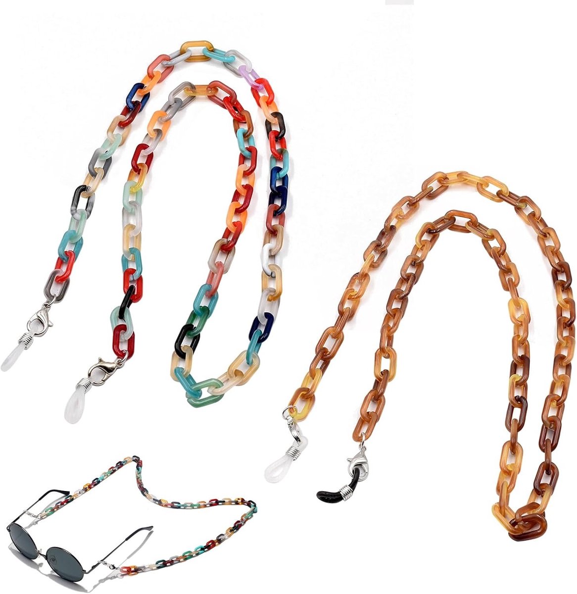 Verstelbare Zonnebrilkettingen van Acryl, Modieuze Brilbanden, Multifunctionele Brilaccessoires in Diverse Kleuren, 65 x 1 cm