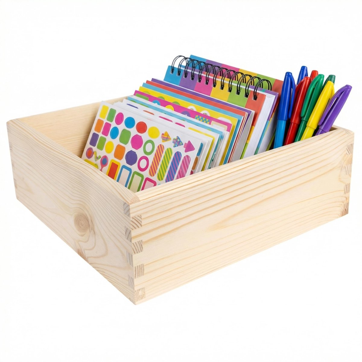 Creative Deco opbergdoos houten kist zonder deksel, 25 x 25 x 9 cm, Houten kist van natuurlijk grenenhout, Lade-organizer voor kleine spullen zoals make-up, sieraden, pennen
