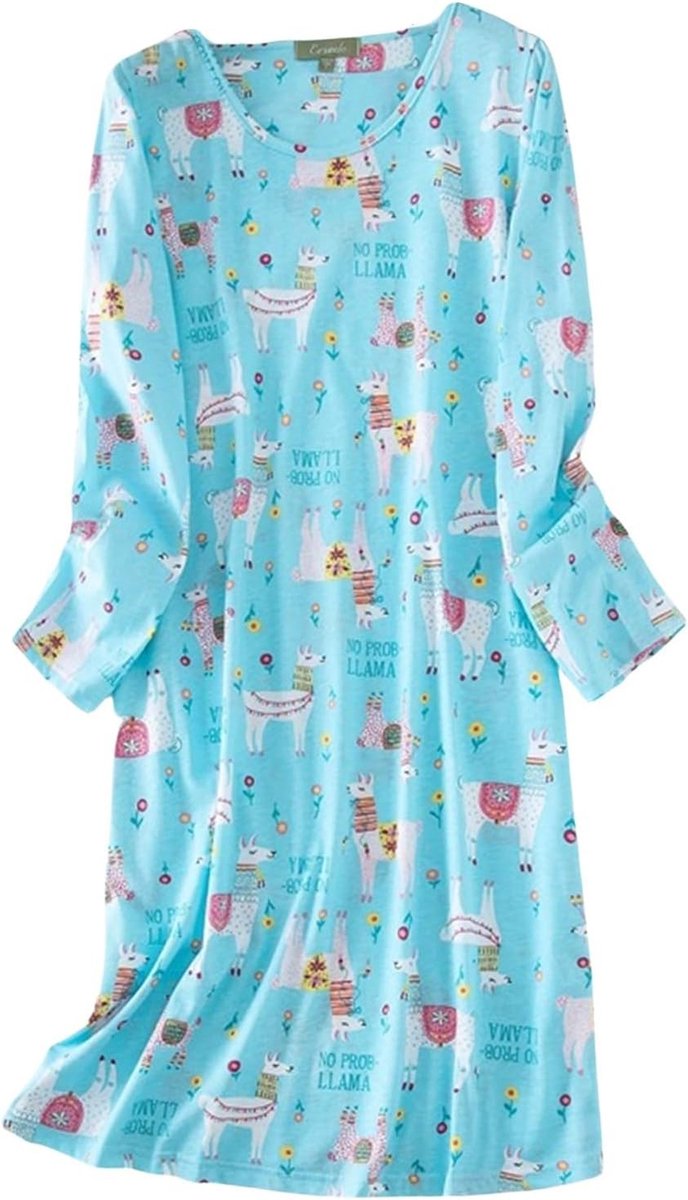 Pyjama voor dames, zomer, katoen, licht, lange mouwen, pyjama, satijn,