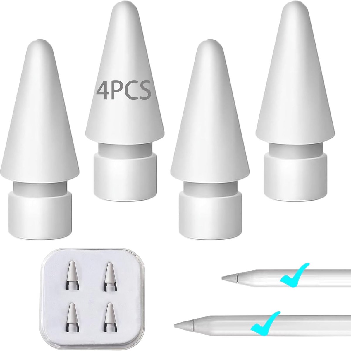 Tips voor Apple Pencil punt, duurzaam Apple Pencil 1e / 2e generatie punt met opbergdoos - 4 reservepunten voor Apple Pencil punten, gladde reservepunten voor Apple Pencil Tips