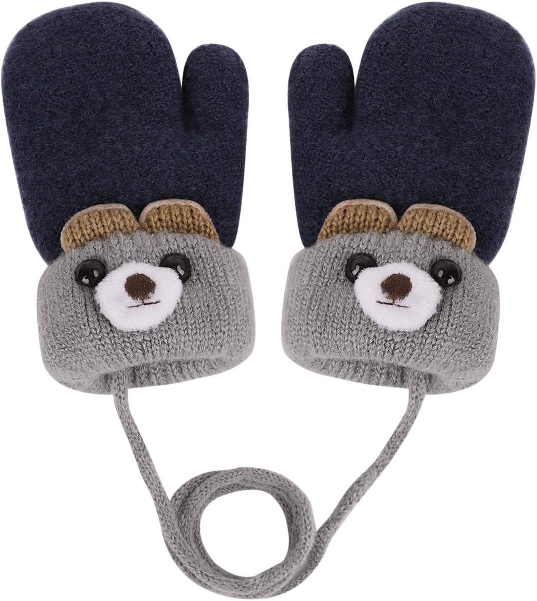 Handschoenen, peuters, schattige cartoon, wanten, gebreide handschoenen, thermische gebreide handschoenen voor 0-3 jaar (donkerblauw)