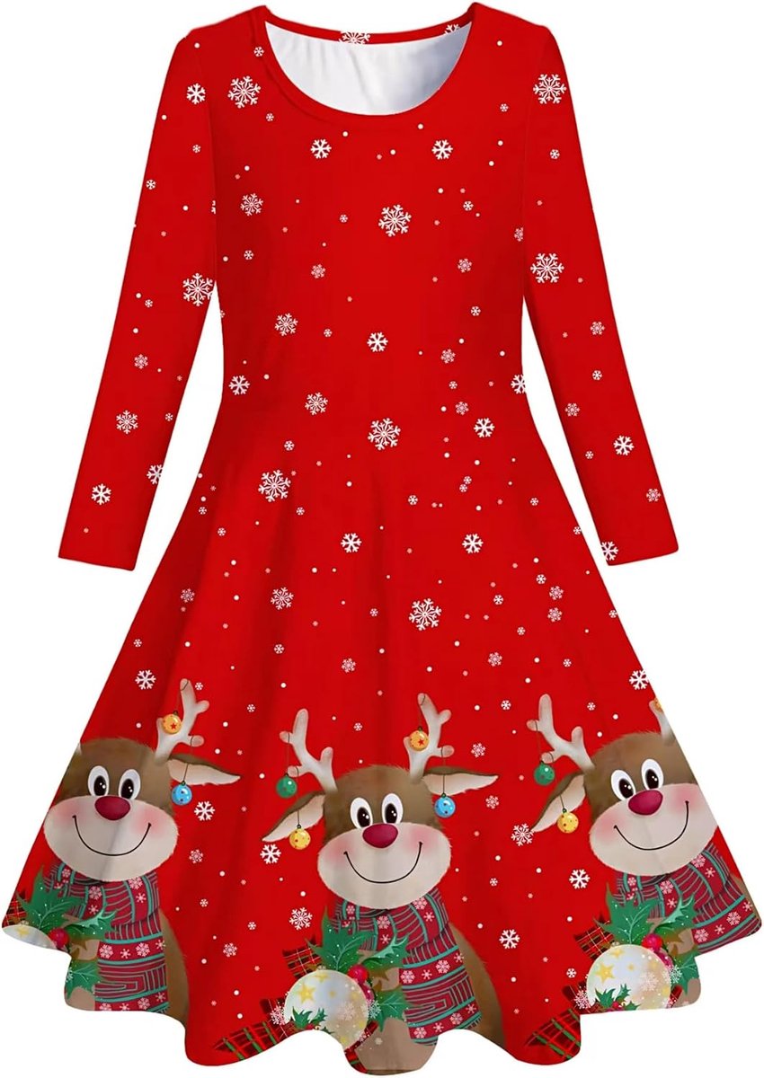 Kerst Jurk Kinderen Winter Lange Mouwen Jurken Meisjes Herfst Winter Leuke Xmas Print Jurk