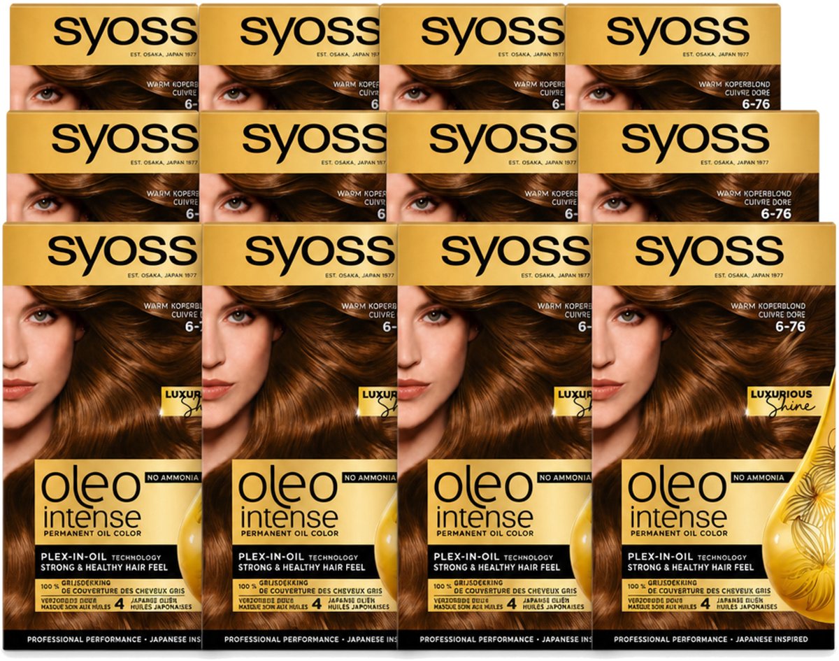 12 x SYOSS - Oleo Intense 6-76 - Haarverf - Permanente Haarkleuring - Warm Koperblond - Langdurige Kleur - Voordeelverpakking - 12 stuks