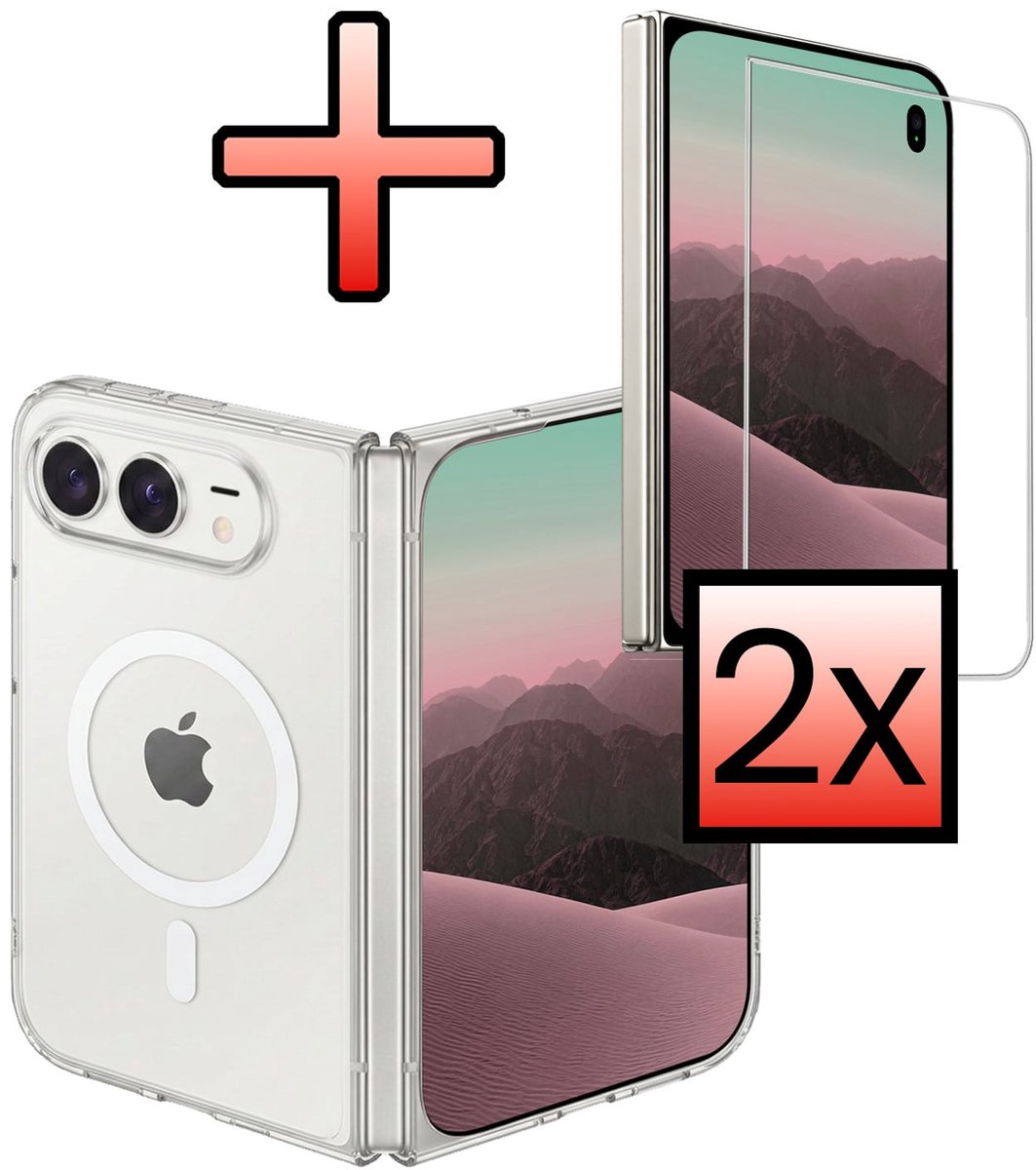 Hoesje - Met 2x Screenprotector - Geschikt voor Apple iPhone Duo - Magsafe Compatible - Sterk & Shockproof - Back Cover - Shock Proof Case - Telefoon Hoes - Transparant
