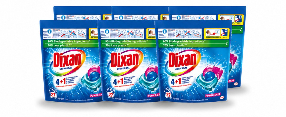 6 x Dixan - Wasmiddelcapsules - Universeel - 27 wasbeurten - Voordeelverpakking - 6 stuks