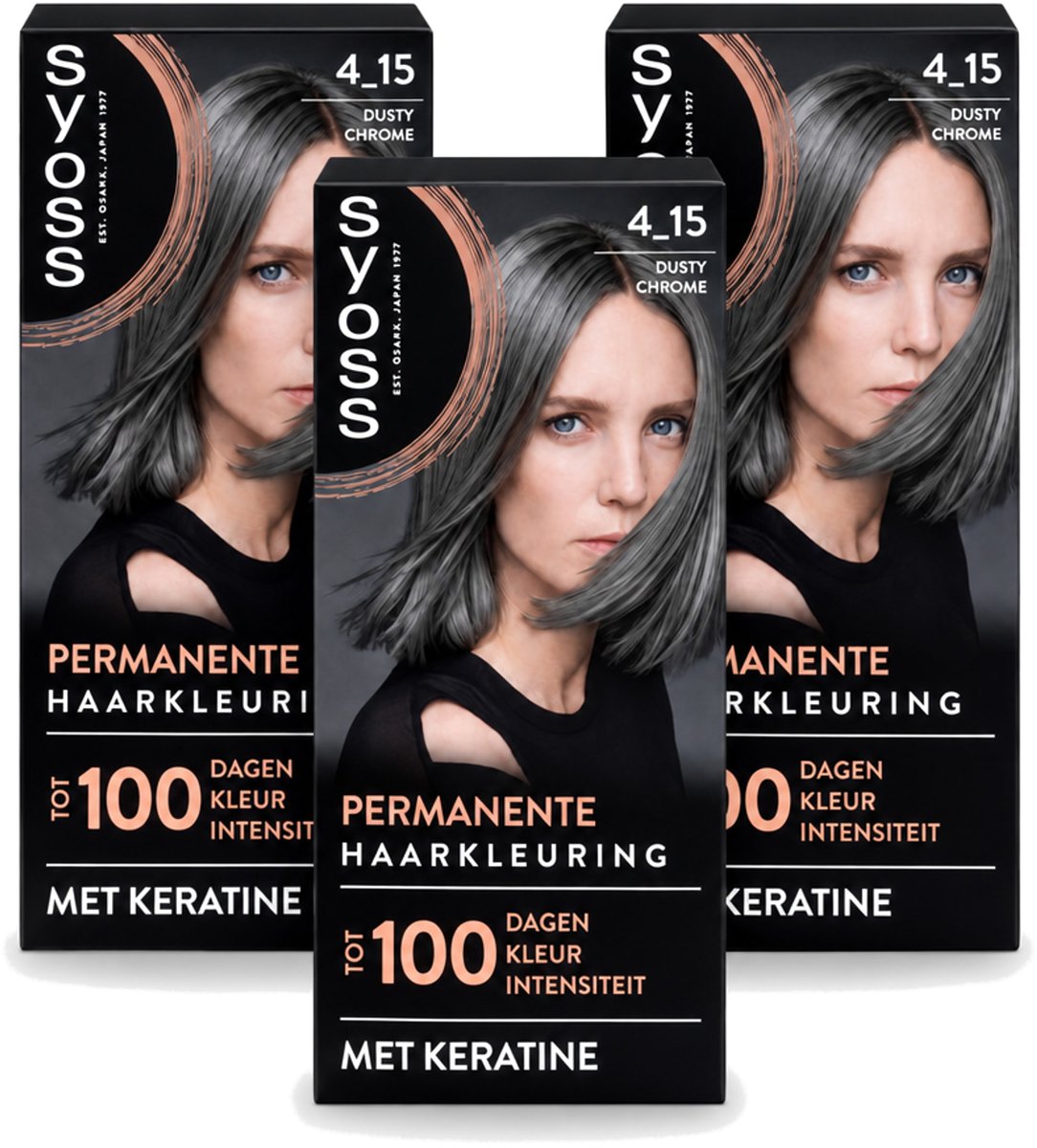 3 x SYOSS - Coloration 4-15 Dusty Chrome - Haarverf - Grijsdekking - Vermindert Haarbreuk - Voordeelverpakking - 3 stuks